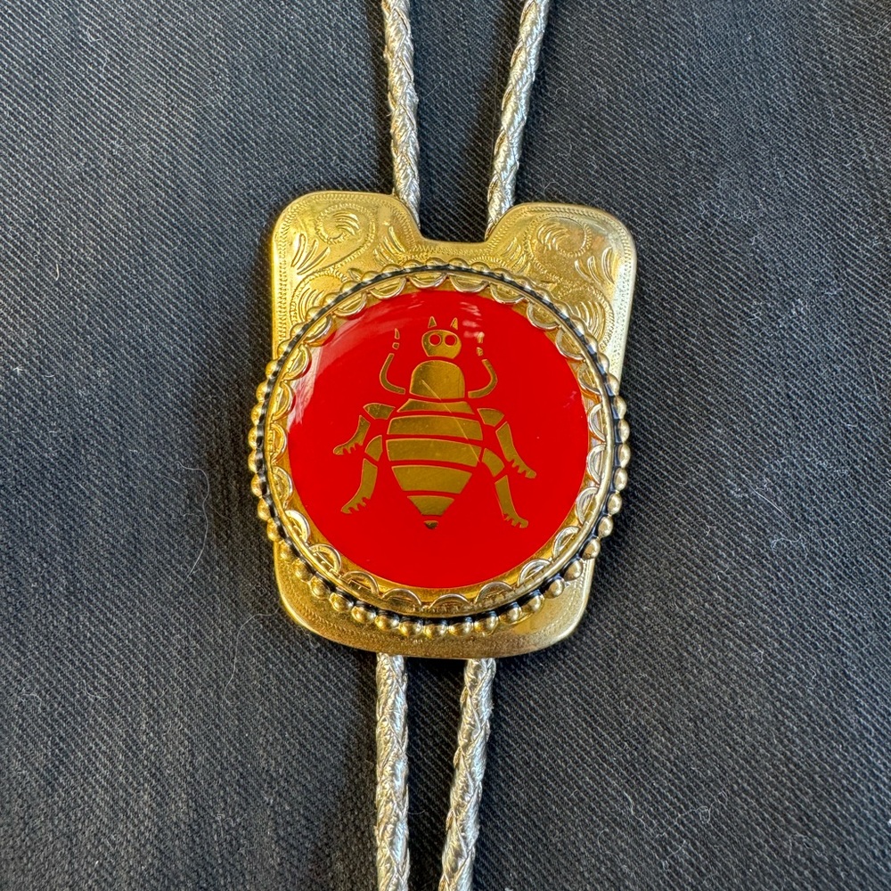Rare Vintage  native gold red Rubi plated cowboy tie